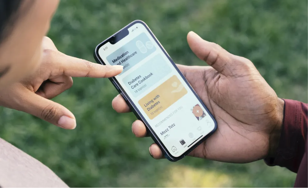 A patient exploring the diabetes support app for diabetes recipes and lifestyle tips 